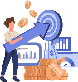 A graphic illustration of a man tracking project status and increasing ROI