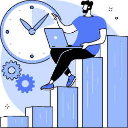 A graphic illustration of a man time tracking and project tracking