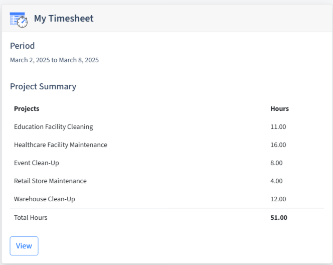 Commercial Cleaning Timesheet Dashboard