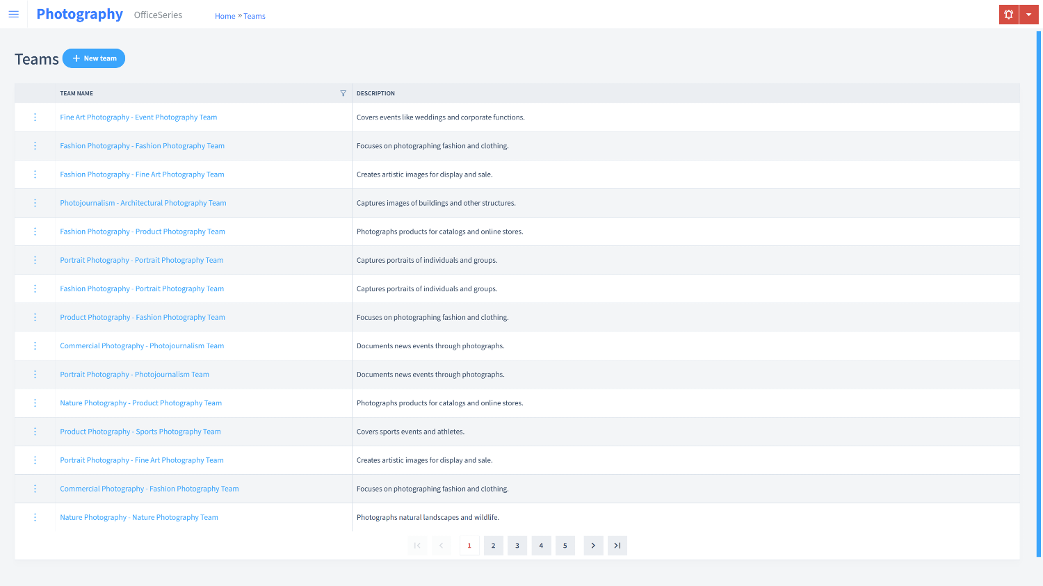 Photography Timesheet Teams