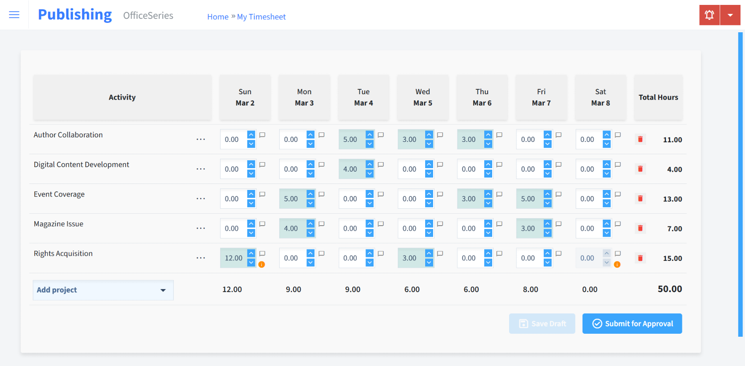Publishing Timesheet Time Entry